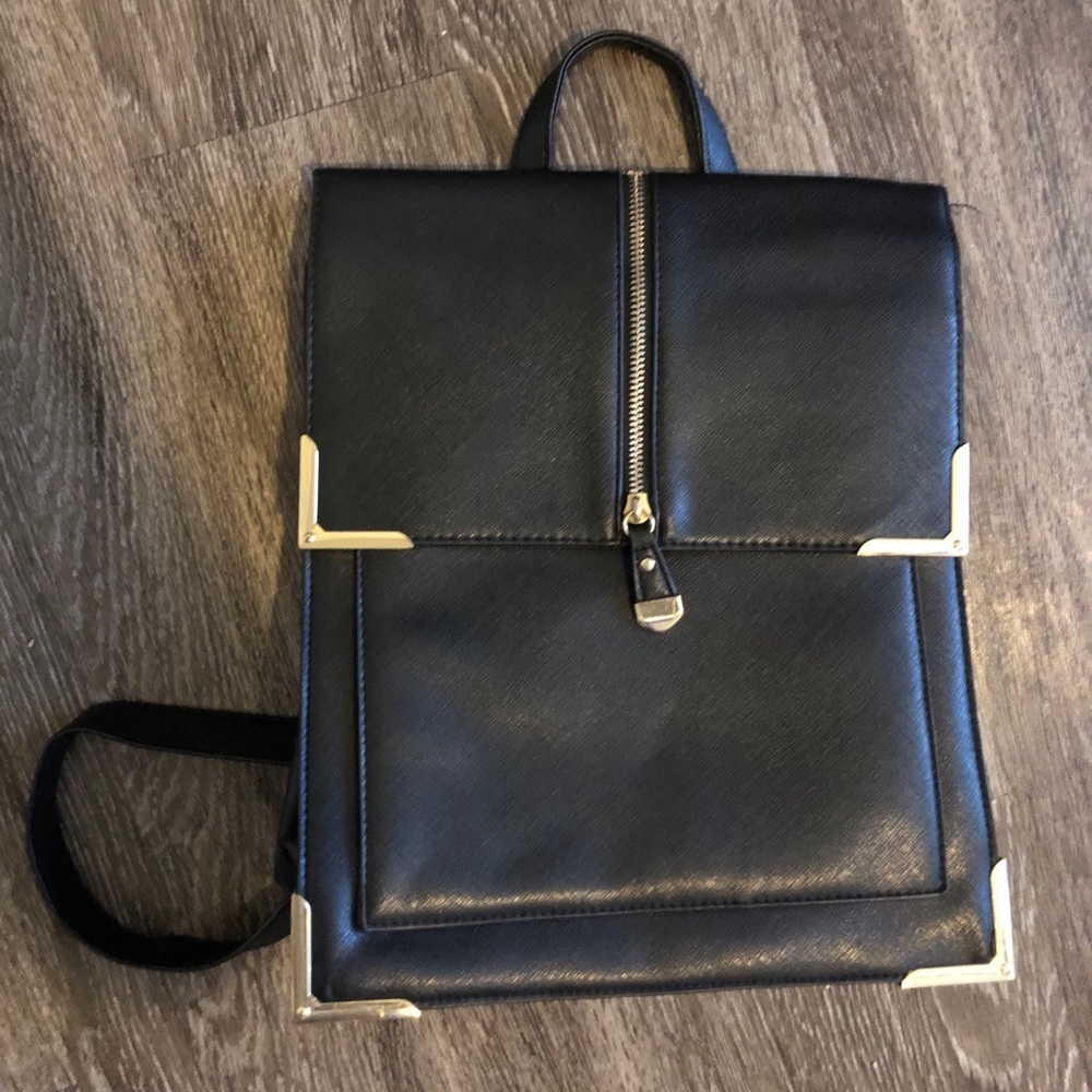 Black faux leather backpack